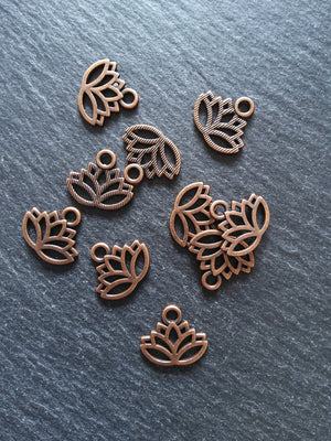 20 or 100 Antique Copper Tone 17x15mm Tone Lotus Flower Charms Nickel FREE