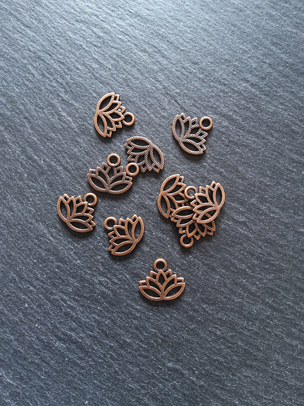 20 or 100 Antique Copper Tone 17x15mm Tone Lotus Flower Charms Nickel FREE