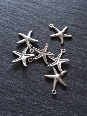 10 or 50 Star Fish Charms Antique Silver Tone Surgical 316 Steel 18x15x2mm
