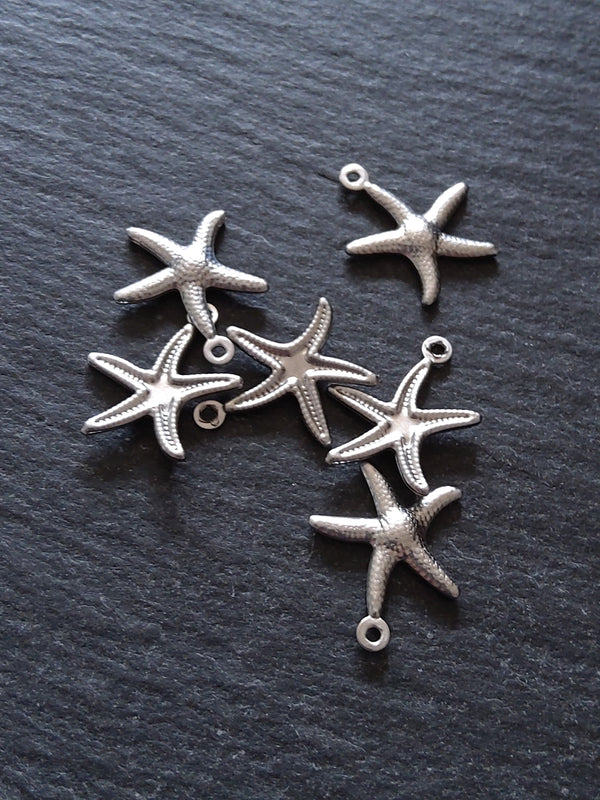 10 or 50 Star Fish Charms Antique Silver Tone Surgical 316 Steel 18x15x2mm