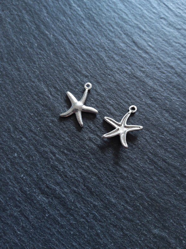 10 or 50 Star Fish Charms Antique Silver Tone Surgical 316 Steel 18x15x2mm