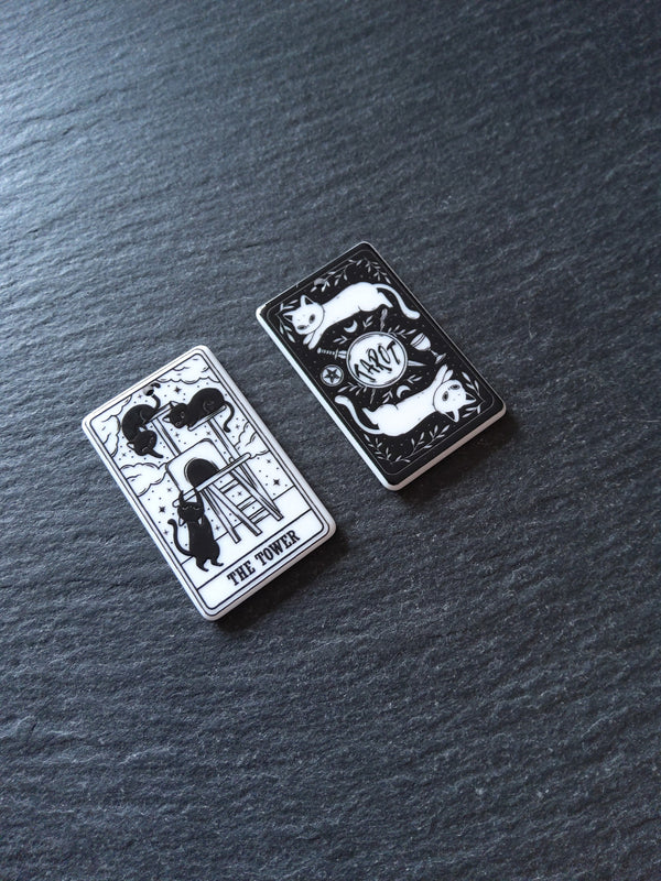 2 or 10 The Tower Cat Tarot Card Charms White & Black Resin 38x23mm