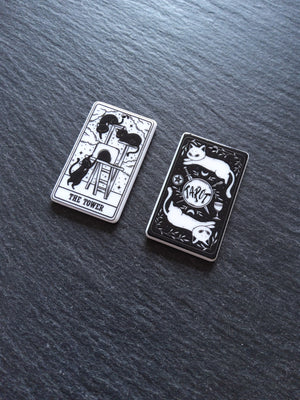 2 or 10 The Tower Cat Tarot Card Charms White & Black Resin 38x23mm
