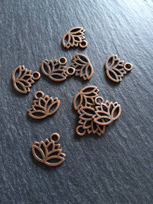 20 or 100 Antique Copper Tone 17x15mm Tone Lotus Flower Charms Nickel FREE