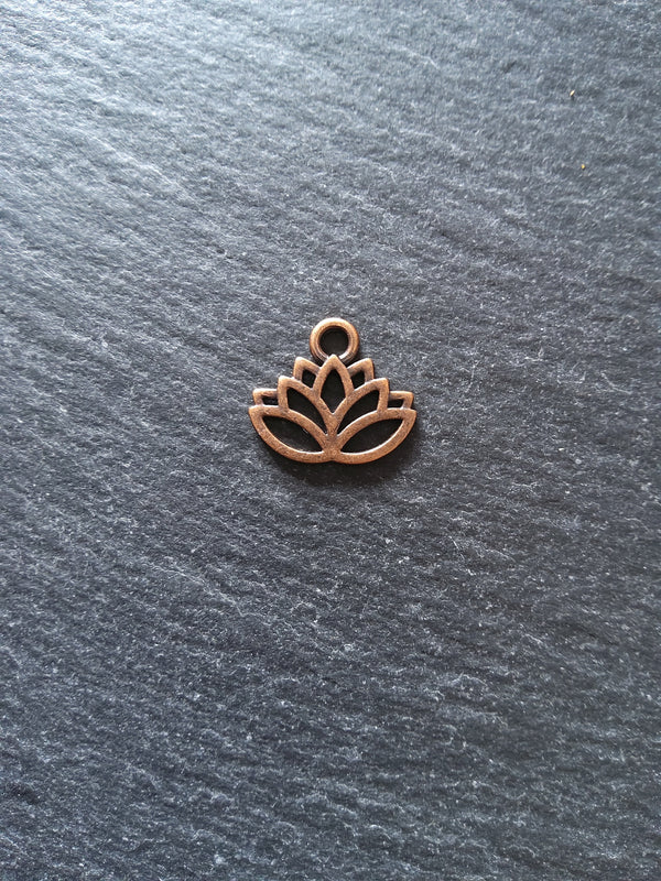 20 or 100 Antique Copper Tone 17x15mm Tone Lotus Flower Charms Nickel FREE