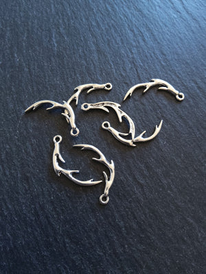 10 or 50 Antler Charms Antique Silver Tone 25x12mm
