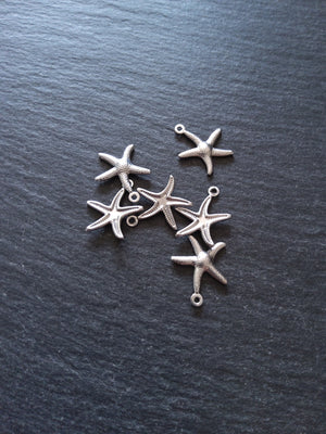 10 or 50 Star Fish Charms Antique Silver Tone Surgical 316 Steel 18x15x2mm
