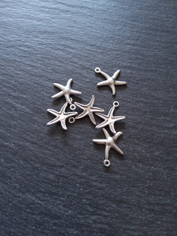 10 or 50 Star Fish Charms Antique Silver Tone Surgical 316 Steel 18x15x2mm