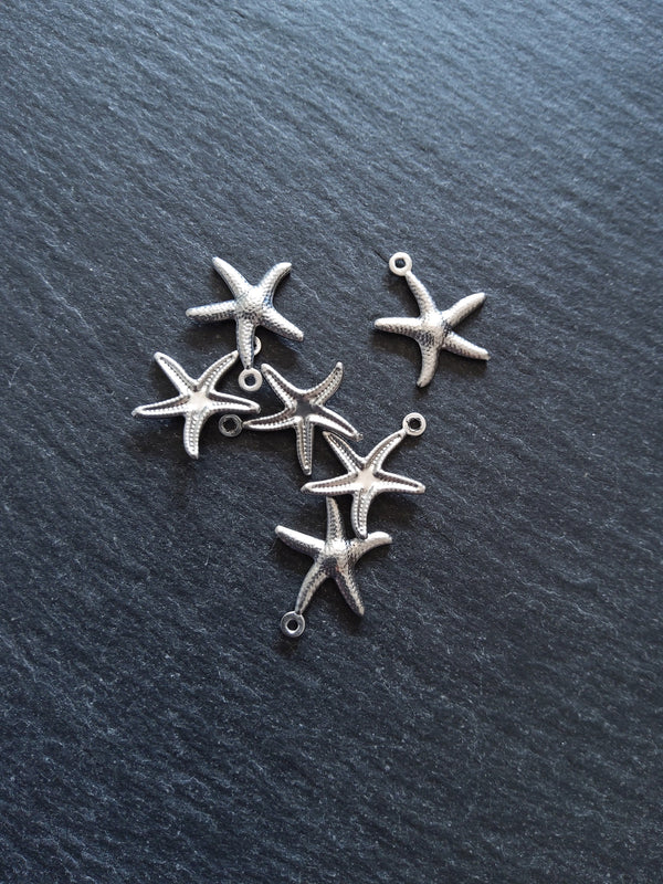 10 or 50 Star Fish Charms Antique Silver Tone Surgical 316 Steel 18x15x2mm