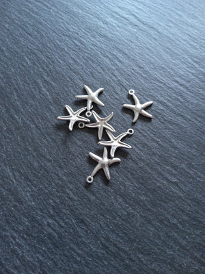 10 or 50 Star Fish Charms Antique Silver Tone Surgical 316 Steel 18x15x2mm