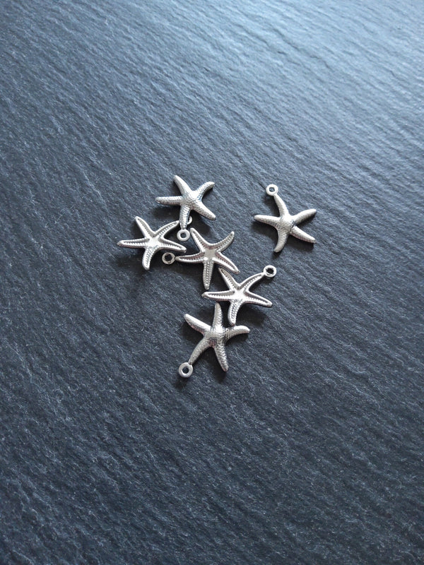 10 or 50 Star Fish Charms Antique Silver Tone Surgical 316 Steel 18x15x2mm