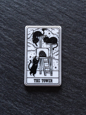 2 or 10 The Tower Cat Tarot Card Charms White & Black Resin 38x23mm