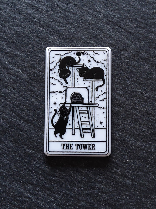 2 or 10 The Tower Cat Tarot Card Charms White & Black Resin 38x23mm