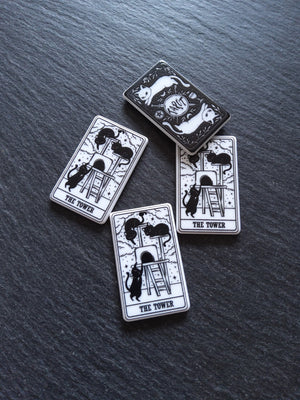 2 or 10 The Tower Cat Tarot Card Charms White & Black Resin 38x23mm