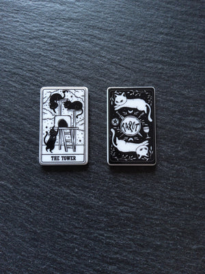 2 or 10 The Tower Cat Tarot Card Charms White & Black Resin 38x23mm