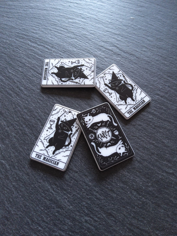 2 or 10 The Magician Cat Tarot Card Charms White & Black Resin 38x23mm