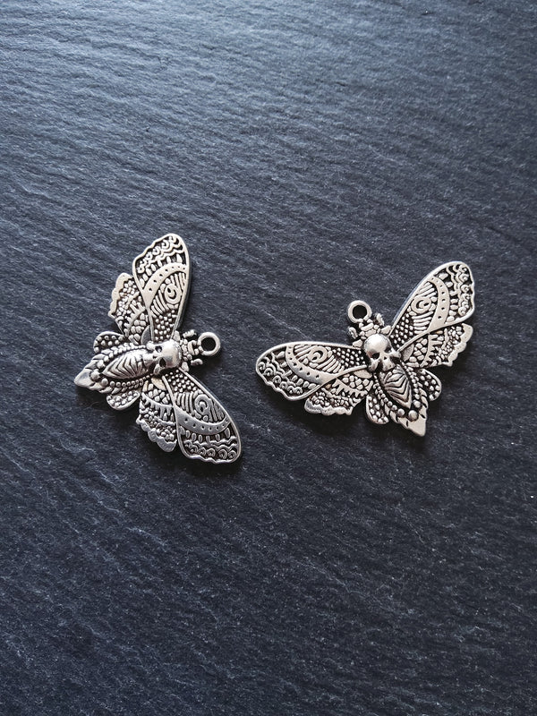 4 or 20 Large Moth Charms Antique Silver Alloy 43x27mm
