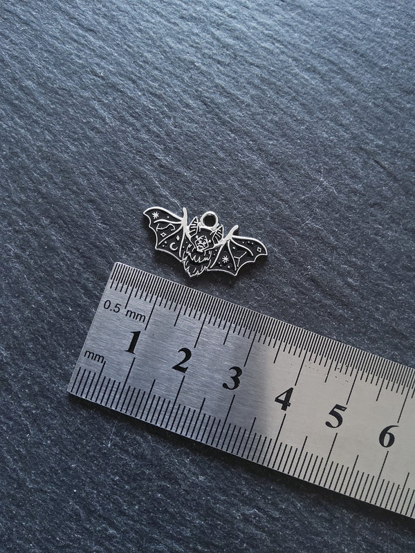 4 or 20 Flying Vampire Bat Charms Antique Silver Alloy & Black Enamel 26x14mm