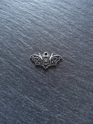 4 or 20 Flying Vampire Bat Charms Antique Silver Alloy & Black Enamel 26x14mm