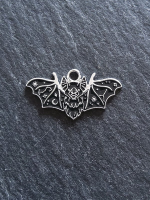 4 or 20 Flying Vampire Bat Charms Antique Silver Alloy & Black Enamel 26x14mm