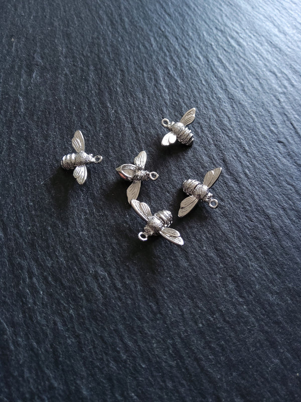 Lovely Little Real Platinum Plated Bee Charms 11x17x4mm Nickel FREE