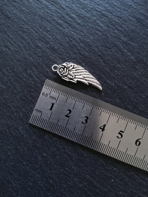 10 or 50 Wing Charms with Rose Antique Silver Tone 30x11x3mm Nickel FREE - ContentedCatz