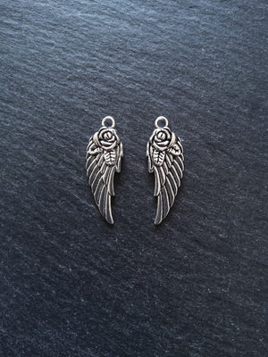10 or 50 Wing Charms with Rose Antique Silver Tone 30x11x3mm Nickel FREE - ContentedCatz