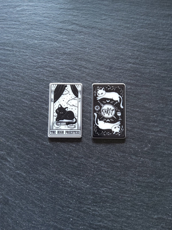 2 or 10 The High Priestess Cat Tarot Card Charms White & Black Resin 38x23mm