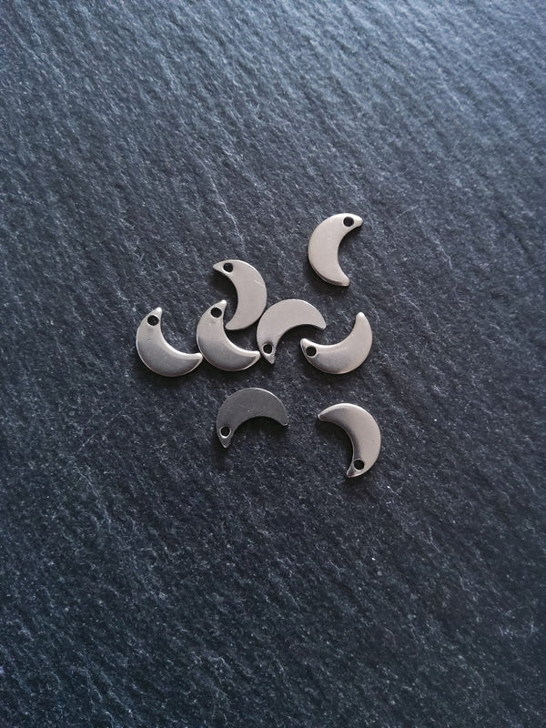 10 or 50 Stainless Steel Crescent Moon Charms 10x7x1mm