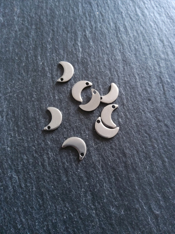 10 or 50 Stainless Steel Crescent Moon Charms 10x7x1mm