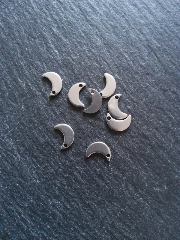 10 or 50 Stainless Steel Crescent Moon Charms 10x7x1mm