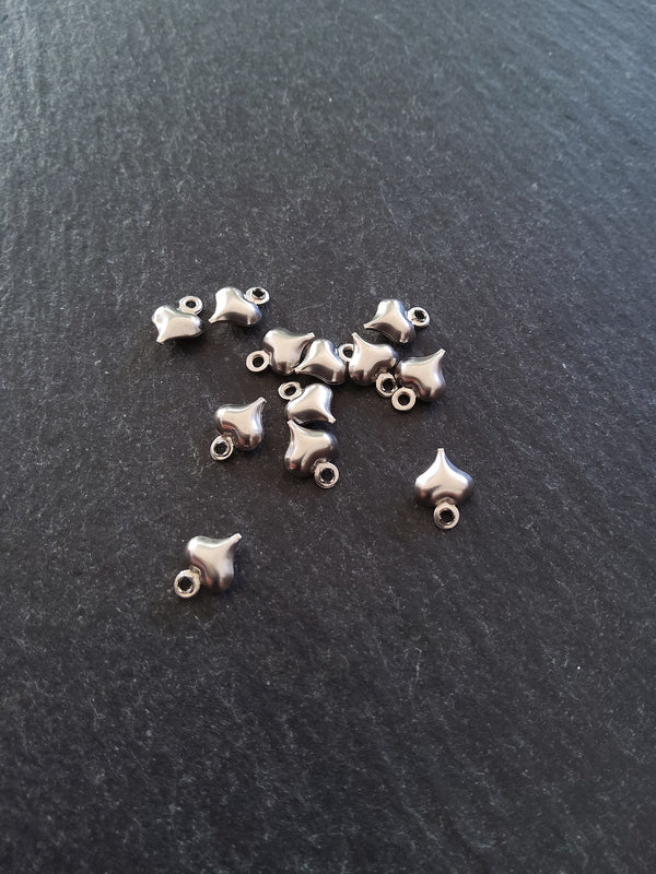 20 or 100 Stainless Steel Tiny Heart Charms Silver Tone 9x6x3mm