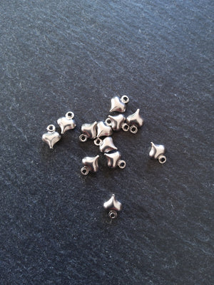 20 or 100 Stainless Steel Tiny Heart Charms Silver Tone 9x6x3mm