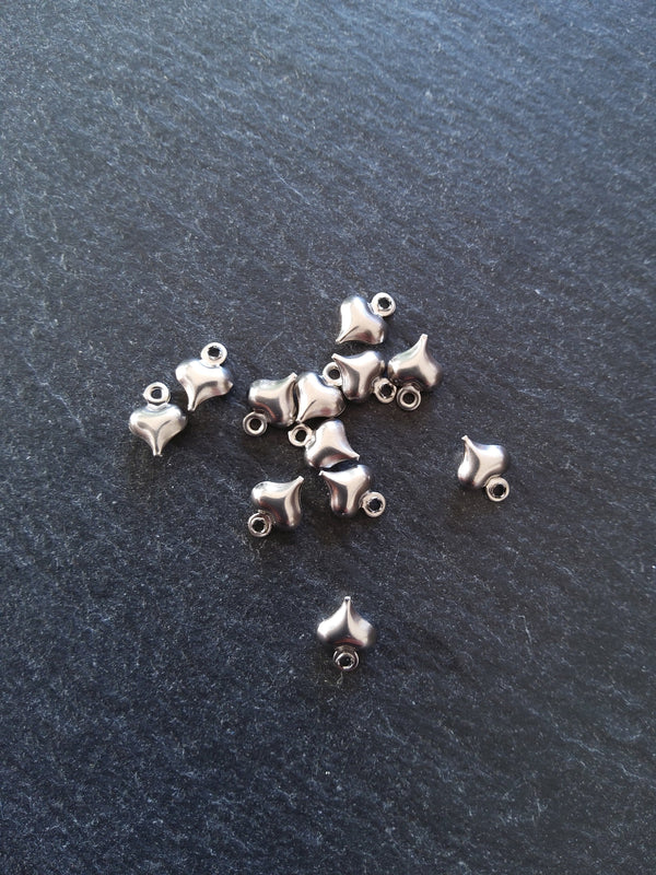 20 or 100 Stainless Steel Tiny Heart Charms Silver Tone 9x6x3mm
