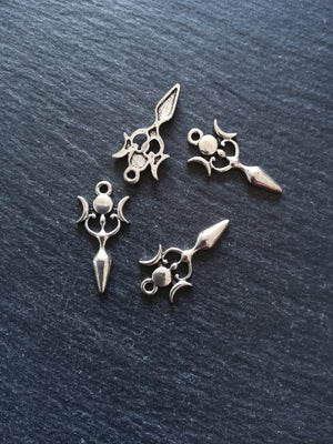 6 or 30 Triple Moon Goddess Charms Silver Tone Alloy 27x13mm
