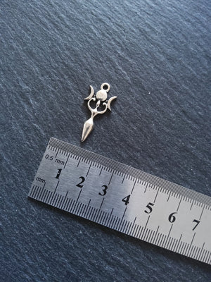 6 or 30 Triple Moon Goddess Charms Silver Tone Alloy 27x13mm
