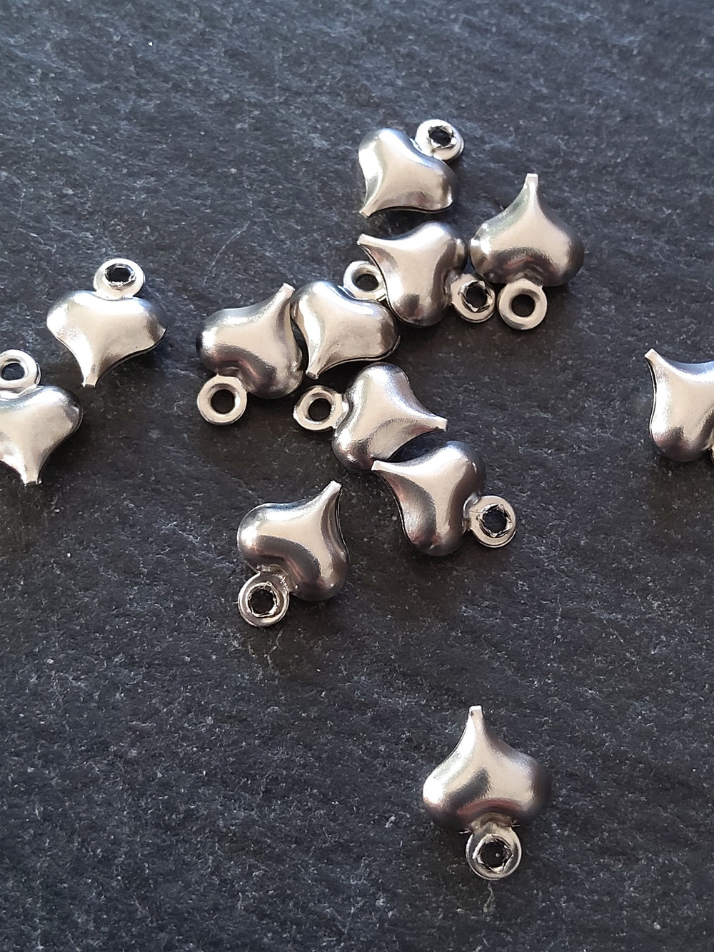 20 or 100 Stainless Steel Tiny Heart Charms Silver Tone 9x6x3mm
