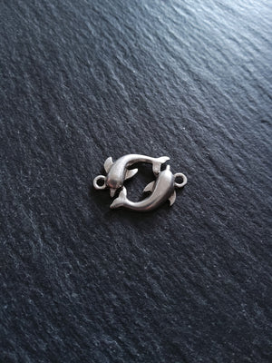 2 or 10 Dolphin Connector Charms Antiqued Sterling Silver Plated 14x21x3mm Nickel FREE