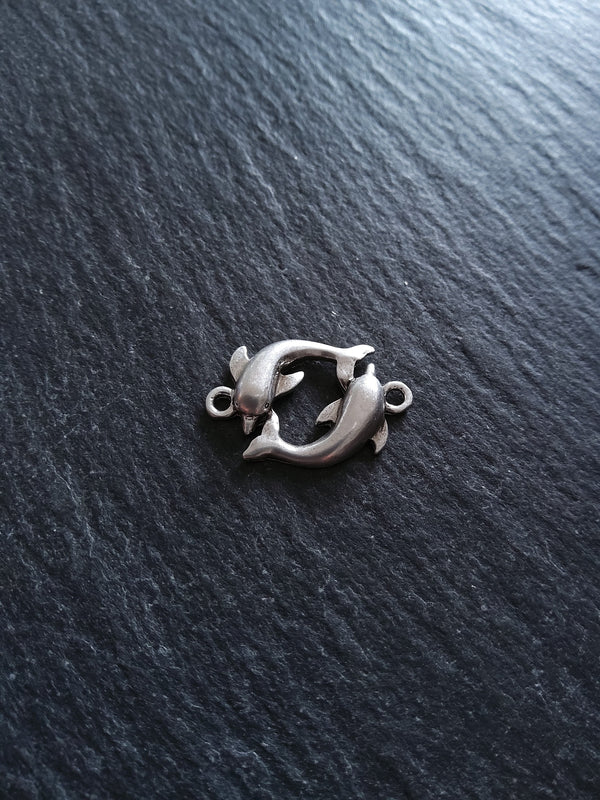 2 or 10 Dolphin Connector Charms Antiqued Sterling Silver Plated 14x21x3mm Nickel FREE