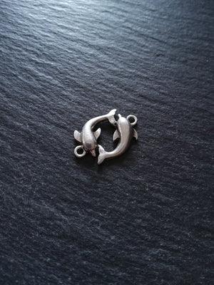 2 or 10 Dolphin Connector Charms Antiqued Sterling Silver Plated 14x21x3mm Nickel FREE