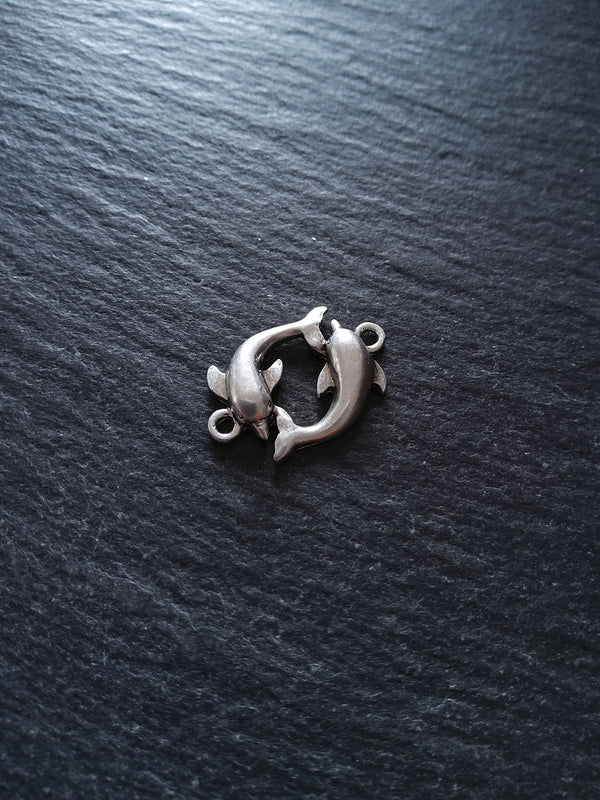 2 or 10 Dolphin Connector Charms Antiqued Sterling Silver Plated 14x21x3mm Nickel FREE