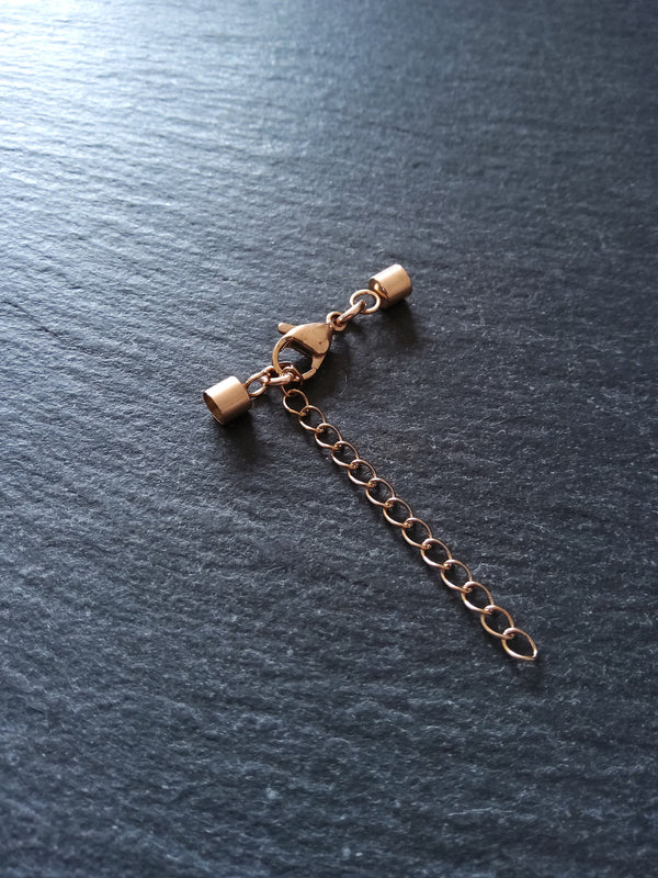 Rose Gold Stainless Steel End Cap Sets for 3mm Cord with Extender Chain (3.5mm caps)