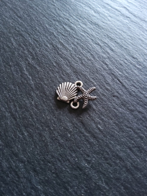 4 or 20 Sea Shell & Starfish Connector Charms Antiqued Sterling Silver Plated 18x13.5x2.5mm Nickel FREE