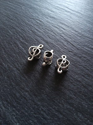 10 or 50 Treble Clef Antique Silver Tone Beads 18x9x7mm Large 4.7mm Hole