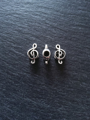 10 or 50 Treble Clef Antique Silver Tone Beads 18x9x7mm Large 4.7mm Hole
