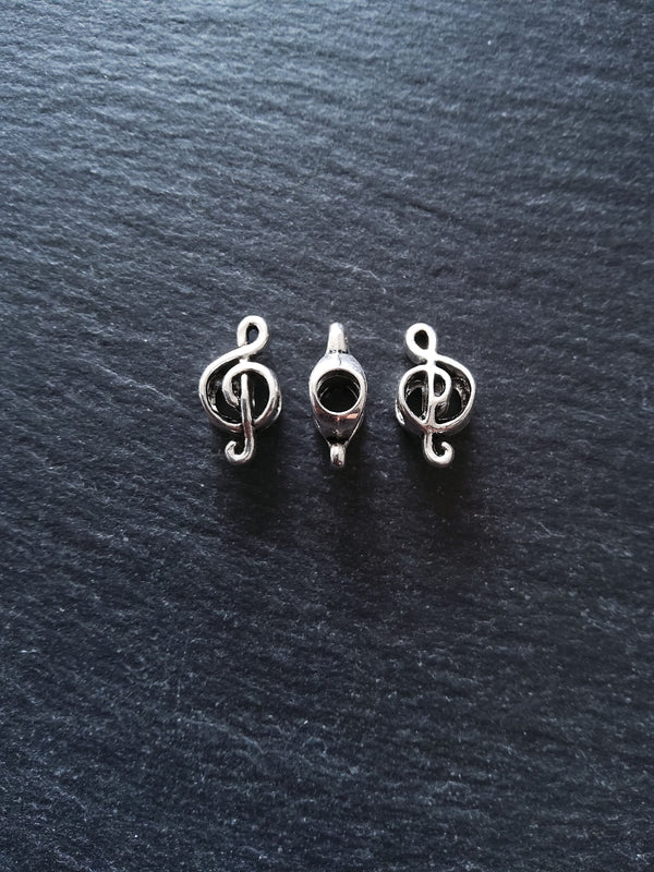 10 or 50 Treble Clef Antique Silver Tone Beads 18x9x7mm Large 4.7mm Hole