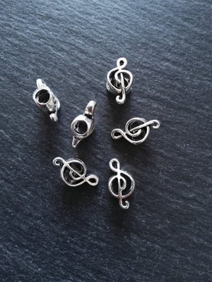 10 or 50 Treble Clef Antique Silver Tone Beads 18x9x7mm Large 4.7mm Hole