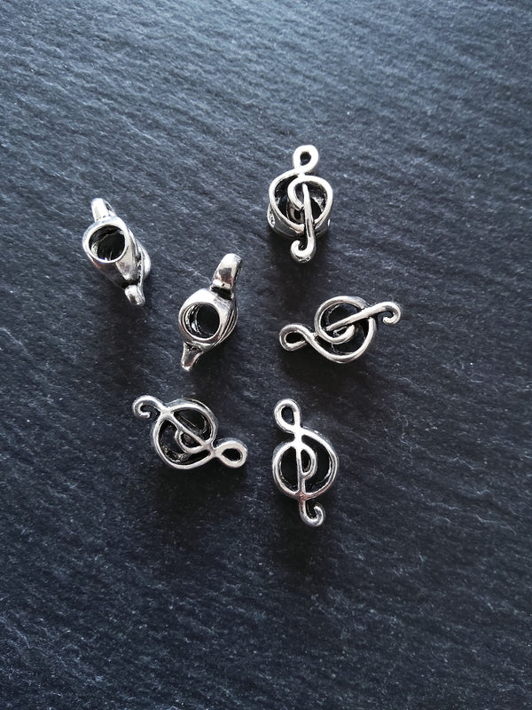10 or 50 Treble Clef Antique Silver Tone Beads 18x9x7mm Large 4.7mm Hole
