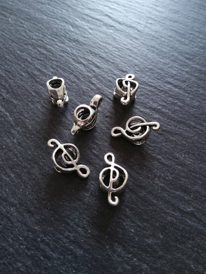10 or 50 Treble Clef Antique Silver Tone Beads 18x9x7mm Large 4.7mm Hole