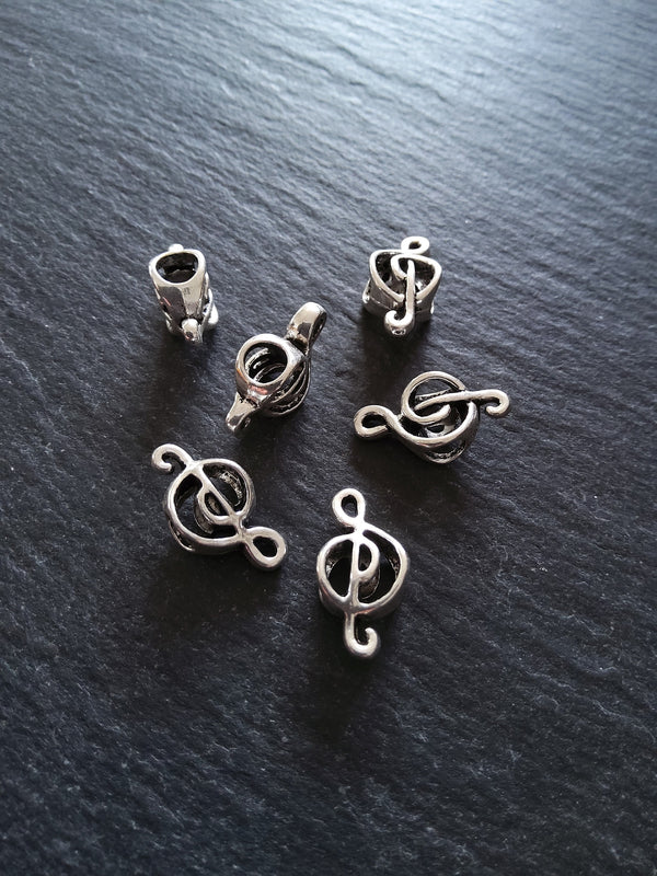 10 or 50 Treble Clef Antique Silver Tone Beads 18x9x7mm Large 4.7mm Hole